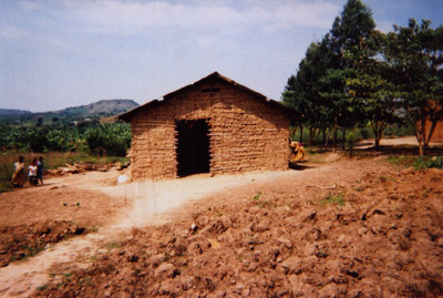 Typical village church, in Kyatagonda.  Note wattle and daub construction.