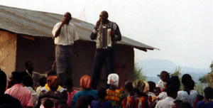 The 'song service' at an open-air evangelistic crusade.